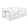 Twin Wooden Daybed with Trundle Bed ; Sofa Bed for Bedroom Living Room; White