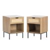 Rattan Nightstand Set of 2, Bedside Table with Handmade Rattan Decorative Door, Rattan Side Table, Modern Nightstand for Bedroom, Living Room