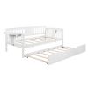 Twin Wooden Daybed with Trundle Bed ; Sofa Bed for Bedroom Living Room; White