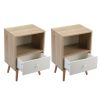 Set of 2 Mid-Century Wood Nightstand, Bed Sofa Side Table with Drawer and Shelf, Modern End Table for Living Room Bedroom Office XH