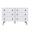 Manhattan Comfort Amber Double Dresser with Faux Leather Handles in White