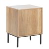 Rattan Nightstand Set of 2, Bedside Table with Handmade Rattan Decorative Door, Rattan Side Table, Modern Nightstand for Bedroom, Living Room