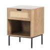 Rattan Nightstand Set of 2, Bedside Table with Handmade Rattan Decorative Door, Rattan Side Table, Modern Nightstand for Bedroom, Living Room