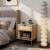 Rattan Nightstand Set of 2, Bedside Table with Handmade Rattan Decorative Door, Rattan Side Table, Modern Nightstand for Bedroom, Living Room