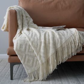 Jacquard Knitted Bed Runner Acrylic Fiber Cover Blanket Sofa Cover (Option: Creamy White)